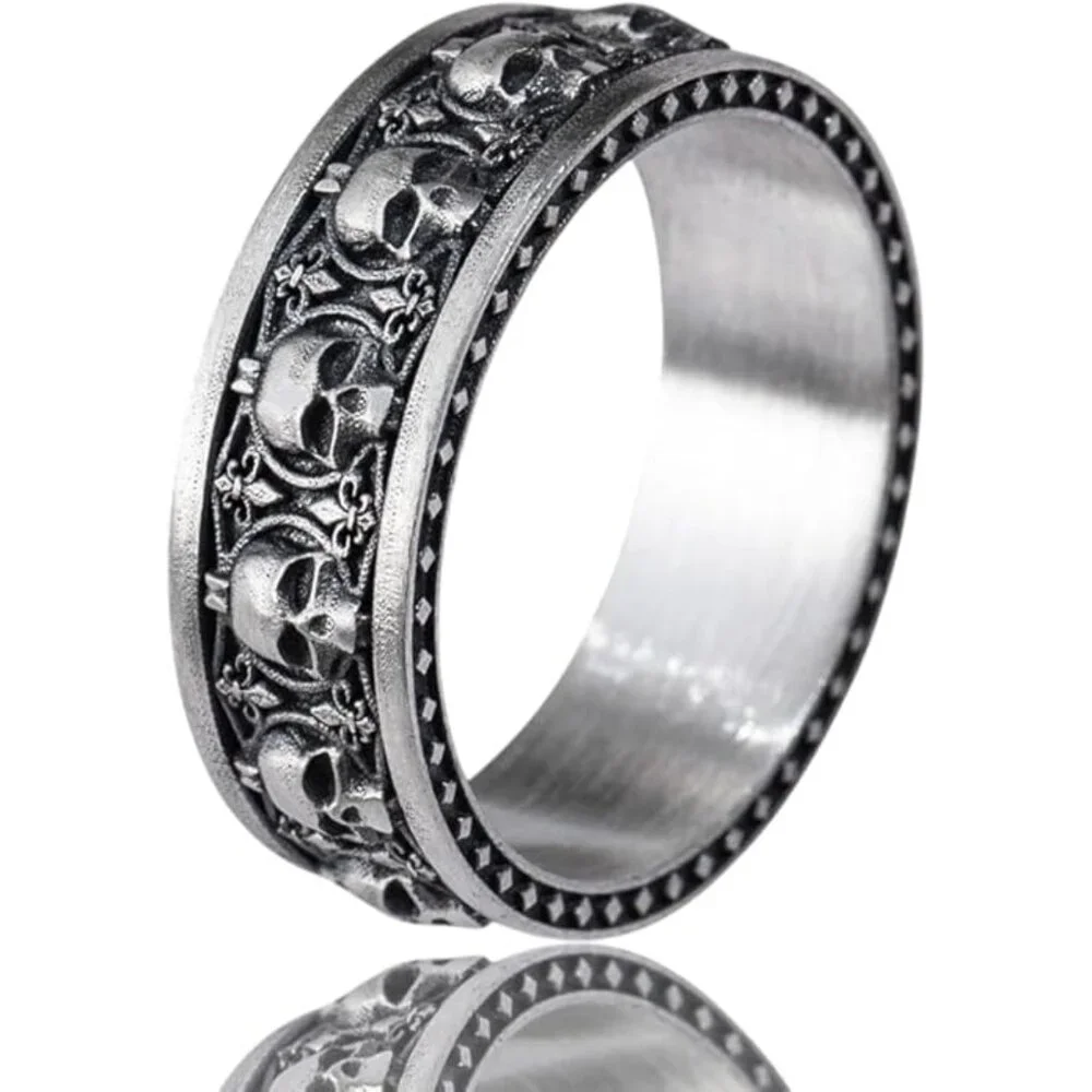 Skull Band Ring 925 Sterling Silver Oxidized Gothic Size 10 NWT - Picture 2 of 11